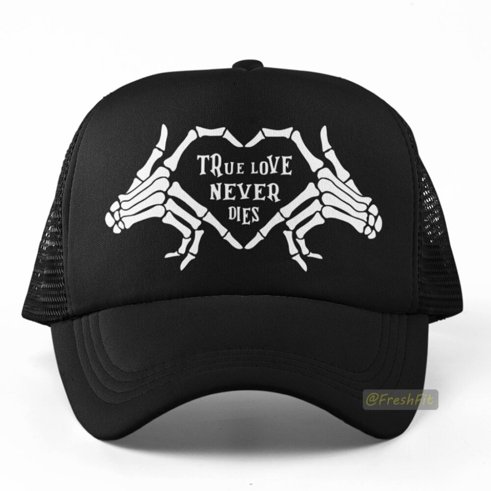 🆕True Love Never Dies Black Foam Trucker Hat Mesh Snapback Cap